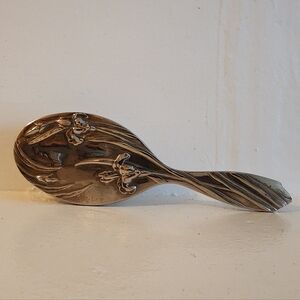 Vintage Art Nouveau Silver Plated Hair Brush C. 1910 Decorated Art Lily Motifs